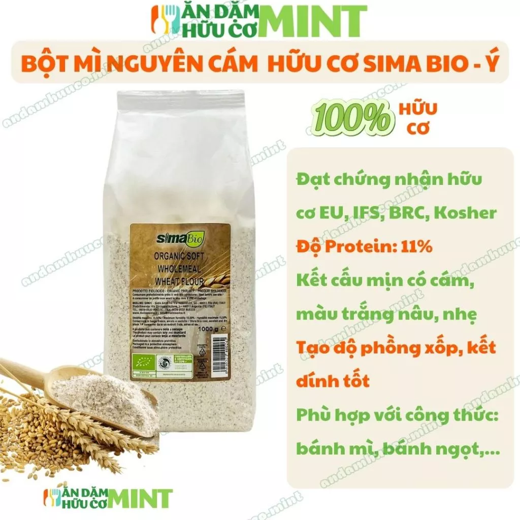 Bột mì nguyên cám hữu cơ Sima bio, nhập khẩu Ý bột mì làm bánh - Tạp hoá Mint