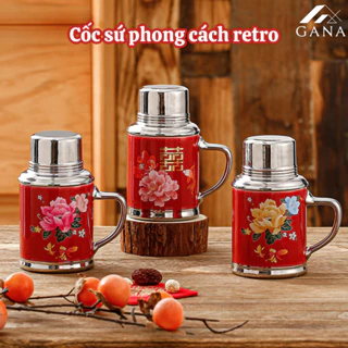 Cốc Uống Nước Bằng Sứ Có Nắp Phong Cách Retro Hoài Cổ Độc Đáo Dung Tích 460ml.