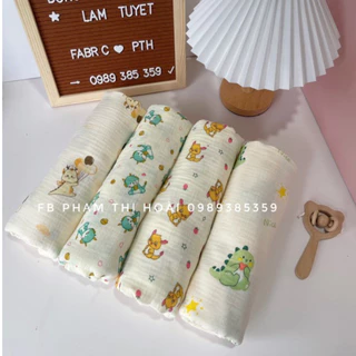 vải xô muslin 2 lớp hình con rồng hoạt hình xinh xắn may khăn,quần áo cho bé