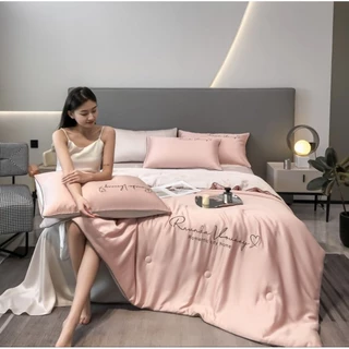 Bộ chăn ga ROMANTIC cao cấp sang trọng , Set 4 món phi lụa chăn trần chất liệu mềm mướt đơn sắc