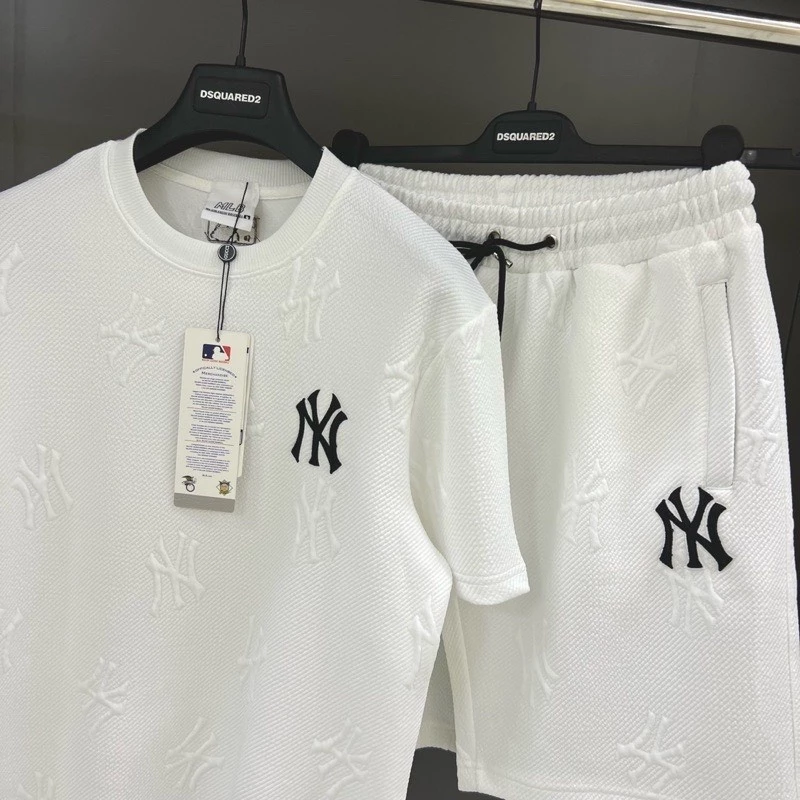 🔥Hot🔥 Đồ Bộ Cộc Tay M.L.B NY Xốp Mùa Hè - BỘ Nam Quần Đùi Chữ In N.Y Unisex Chất Xốp Co Dãn 4 Chiều