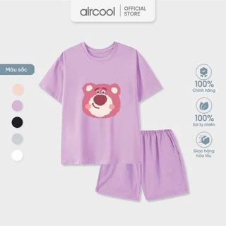 Bộ quần áo cộc tay bé gái AIRCOOL chất COTTON thoáng mát hình gấu dâu cho bé từ 2 - 16 tuổi | Bộ cotton bé gái | Bộ đồ