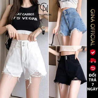 Quần Short Jeans Bò rách nữ Cạp Cao Ống Rộng Avocado chất jean, Quần Bò ngắn lưng cao Nữ Rách Nhẹ cạp 1 cúc và 2 cúc