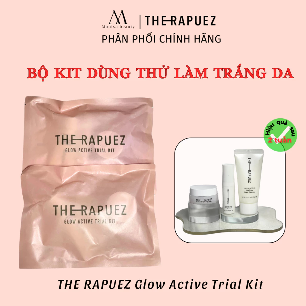 Bộ Kit Dùng Thử Làm Trắng Da The Rapuez Glow Active Trial Kit - Bộ 3 sản phẩm bao gồm Sữa rửa mặt / Serum / Kem dưỡng
