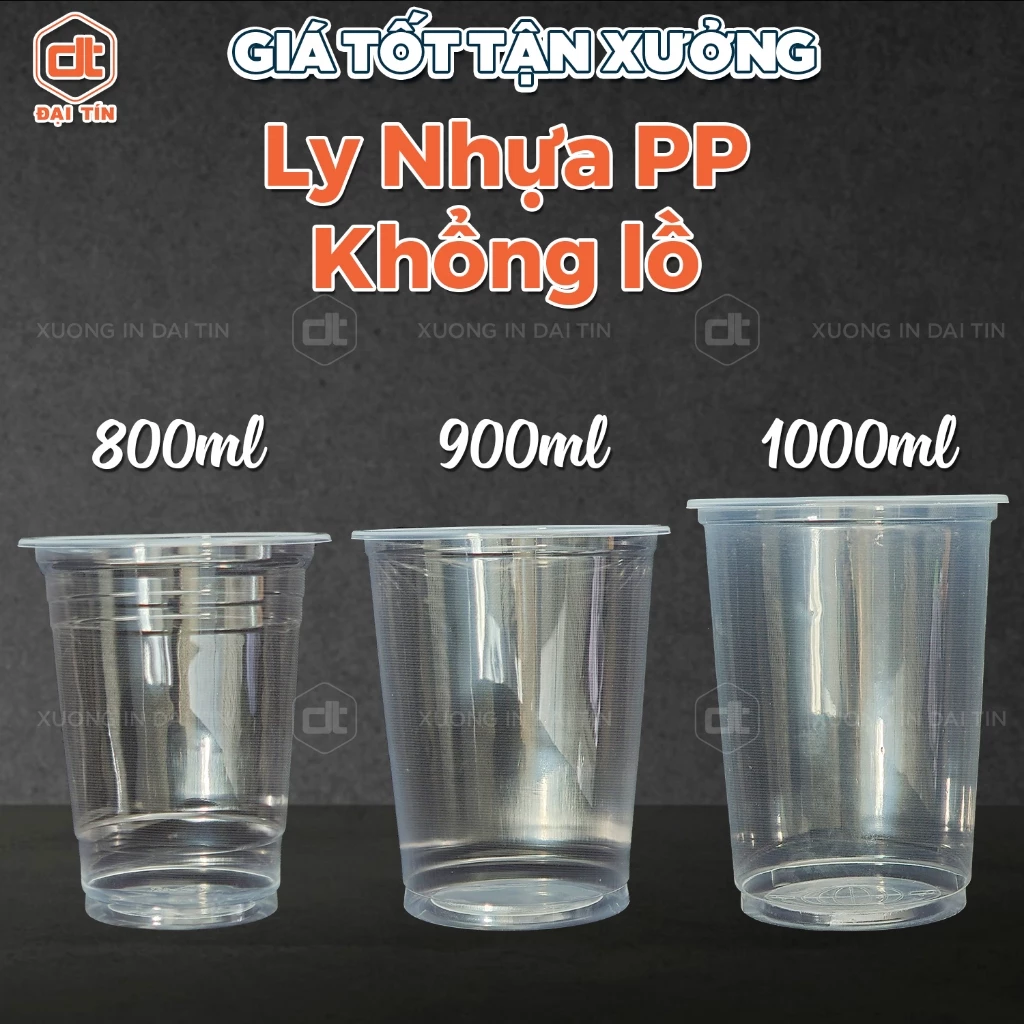 SET 50 Ly Nhựa PP Khổng Lồ 800ml-900ml-1000ml, nắp phi 117mm, Ly Cà Phê Trà sữa