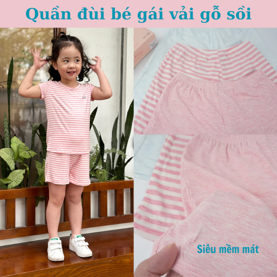 Quần đùi bé gái vải gỗ sồi mềm mát
