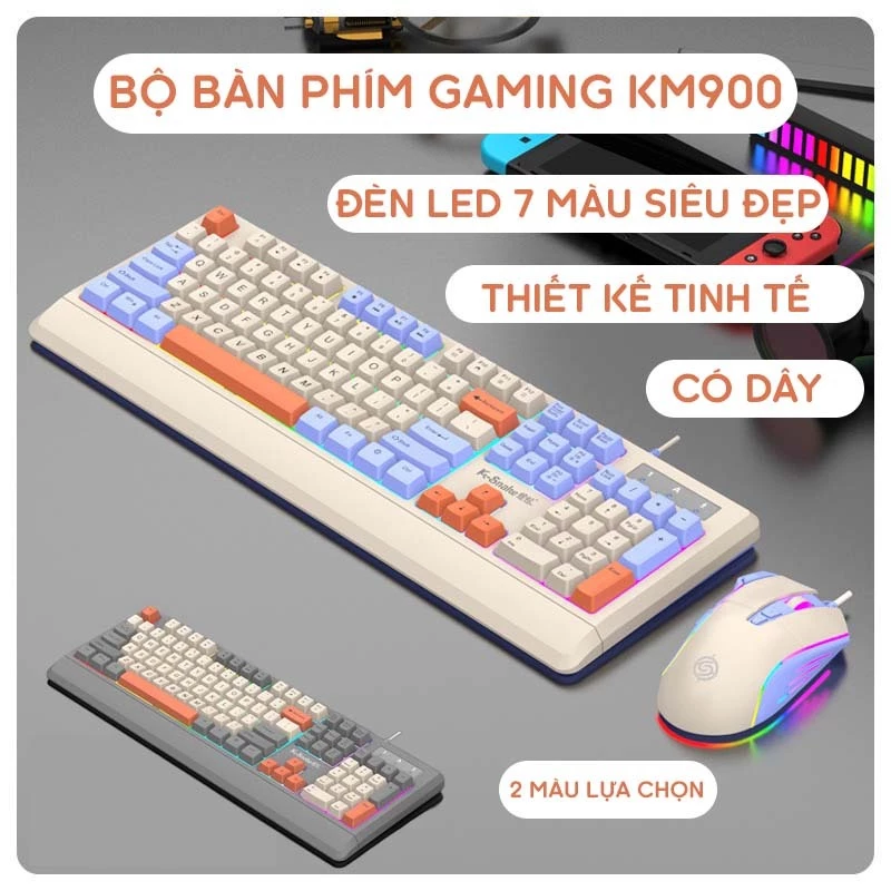 Bàn phím giả cơ KM900 thế hệ mới phối màu cực đẹp đèn led xuyên phím dành cho game thủ