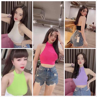 Áo croptop cổ yếm hở lưng chất thun gân hàng chuẩn đẹp