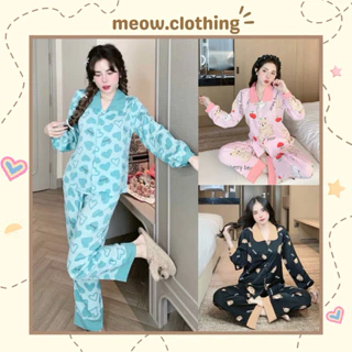 Đồ Bộ Mặc Nhà Tay Dài Quần Dài Cổ Bèo 2 Lá Chất Liệu Mango - Meow Clothing