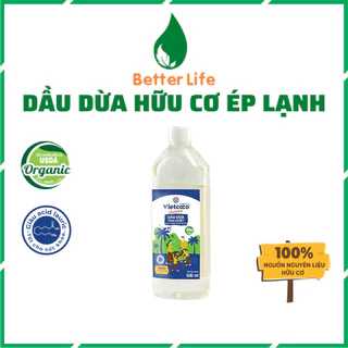 Dầu dừa vietcoco 100% hữu cơ nguyên chất ép lạnh nấu ăn, dưỡng tóc, dưỡng da chai nắp vặn 500ml