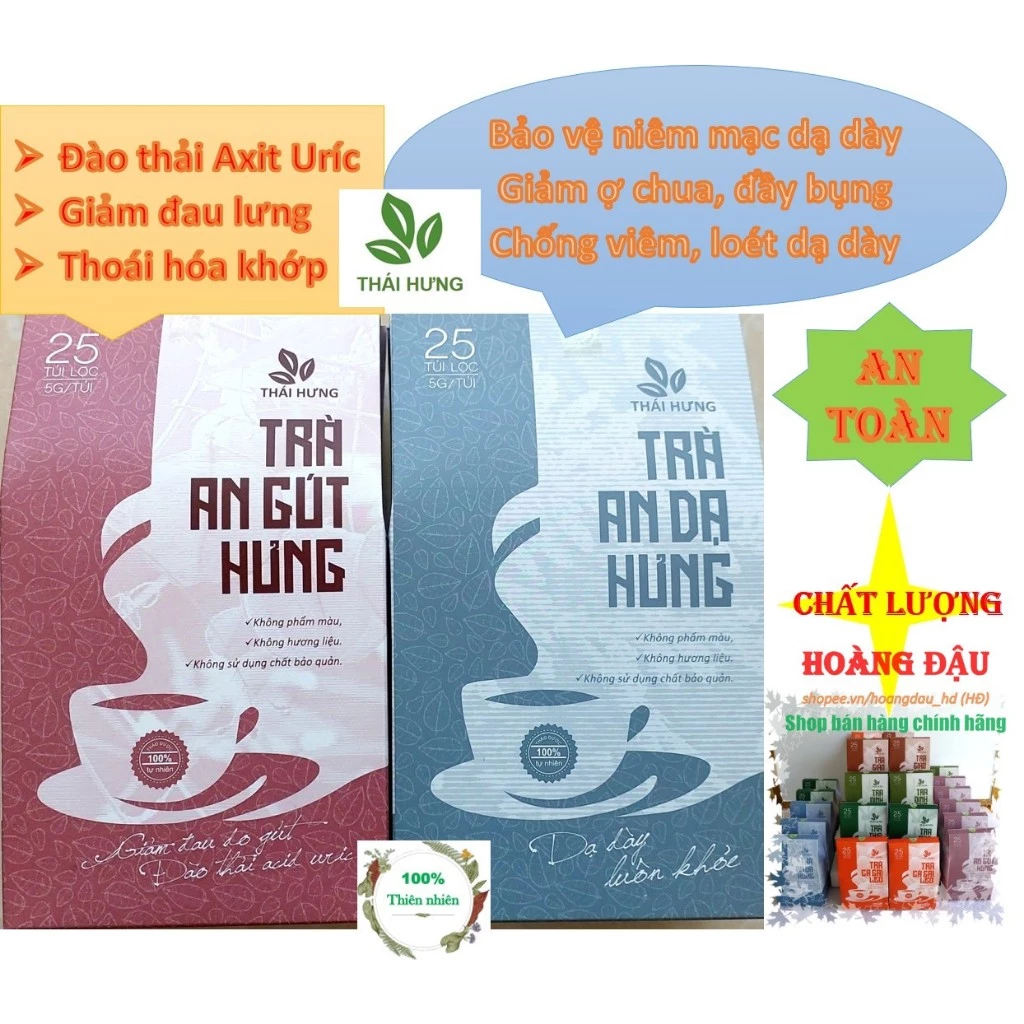 Combo 2 Trà An Dạ Hưng, Trà An Gút Hưng của Thái Hưng (25 túi x 5gram)