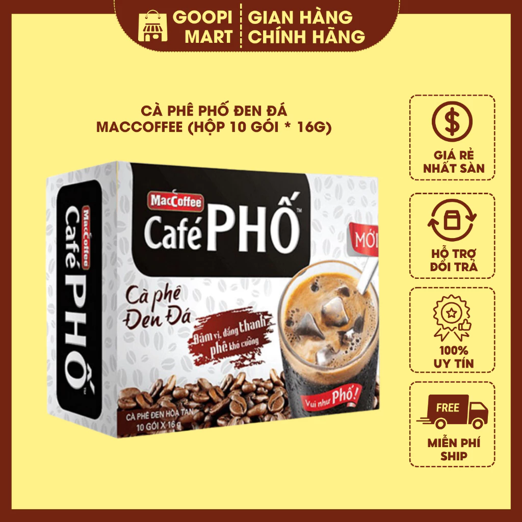 Cà Phê Phố Đen Đá Maccoffee - Hộp 10 Gói x 16G