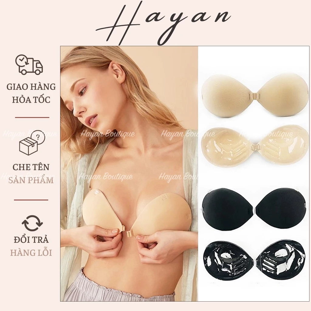Áo lót bra dán nâng ngực cài trước không gọng, áo lót dán bàn tay nâng ngực TẶNG KÈM DÂY TRONG HT0206