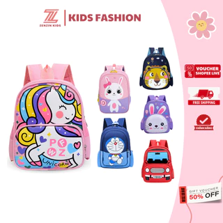 Balo mầm non cho bé trai bé gái từ 1-5 tuổi ZENZIN KIDS, cặp đi học mẫu giáo in hình khủng long, ô tô