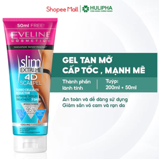 Gel Tan Mỡ Eveline Slim Extreme 4D Mạnh Mẽ Cấp Tốc Lạnh Giúp Giảm Rạn Da, Sần Vỏ Cam Sau Sinh Và Mỡ Cứng Lâu Năm,- 250ml