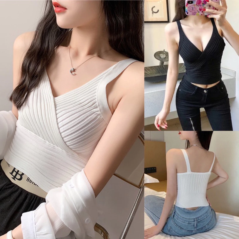 Áo Croptop Dệt Kim Thiết Kế Cổ Chữ V Khoét Sâu Quyến Rũ K270