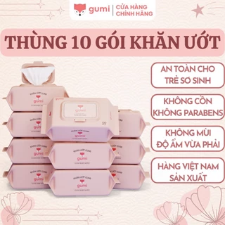 TIEMGENT - Thùng 10 Gói Khăn Ướt Gumi Không Cồn Không Parabens Cao Cấp Dành Cho Em Bé