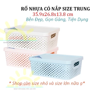 Rổ Nhựa Có Nắp, Giỏ Nhựa Có Nắp Lita Cỡ Trung- Màu Đẹp, Bền Lâu, Tiện Dụng