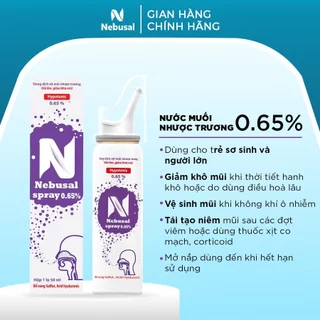 Xịt Mũi NEBUSAL 0.65 Hyaluronic cấp ẩm, giảm Khô mũi, phục hồi tổn thương mũi do viêm mũi chai 50ml