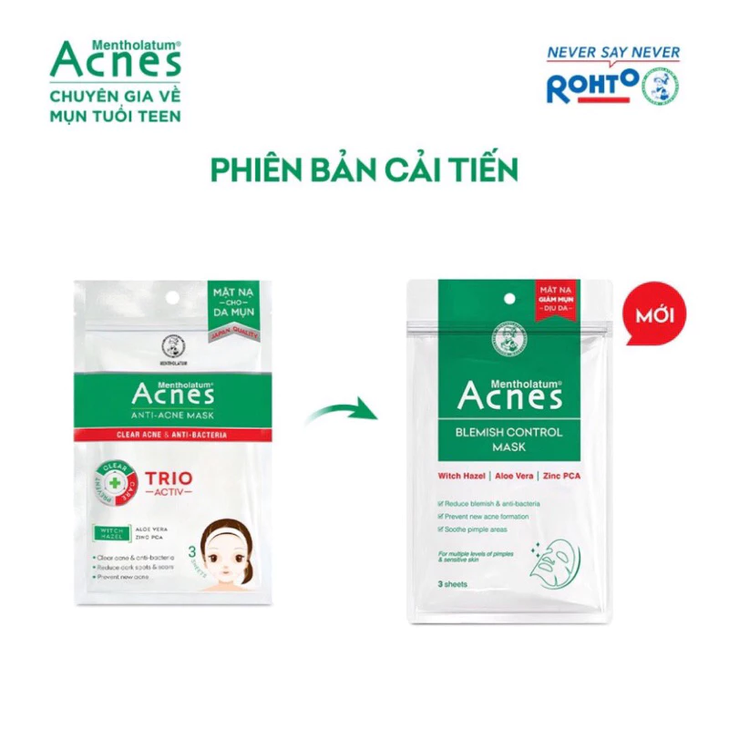 1 gói 3 miếng mặt nạ giảm mụn dịu da Acnes