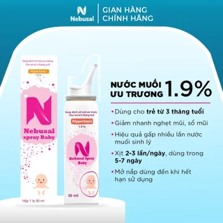 Chai xịt rửa mũi NEBUSAL 1,9% giúp thông mũi, nghẹt mũi, sổ mũi cho trẻ từ 3 tháng chai 50ml