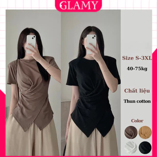 Áo Thun Xoắn Eo Cổ Tròn GLAMY BigSize , Áo Cộc Tay BigSize Vạt Chéo AC02