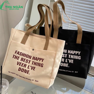 Túi tote vải canvas cao cấp siêu bền mang đi học đi chơi, túi đeo vai phong cách Hàn Quốc hợp trend dễ phối đồ.