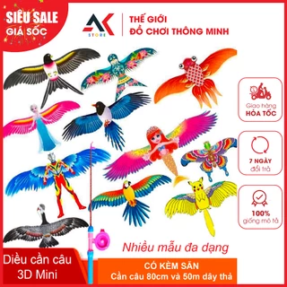 Đồ Chơi Diều Cần Câu 3D Mini Cho Bé Họa Tiết Hoạt Hình Dễ Thương Kèm Cần Câu Và Dây Thả 50M - Diều Bé Cầm Chạy Chơi