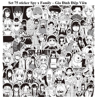 Set 75 sticker Spy x Family – Gia Đình Điệp Viên | Miếng hình dán trắng đen DIY / không trùng, chống thấm nước / Miếng h