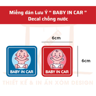 COMBO 2 Miếng Dán Decal BABY IN CAR Vuông 6cm Cho Ôtô Màu Xanh - Đỏ Dễ Thương