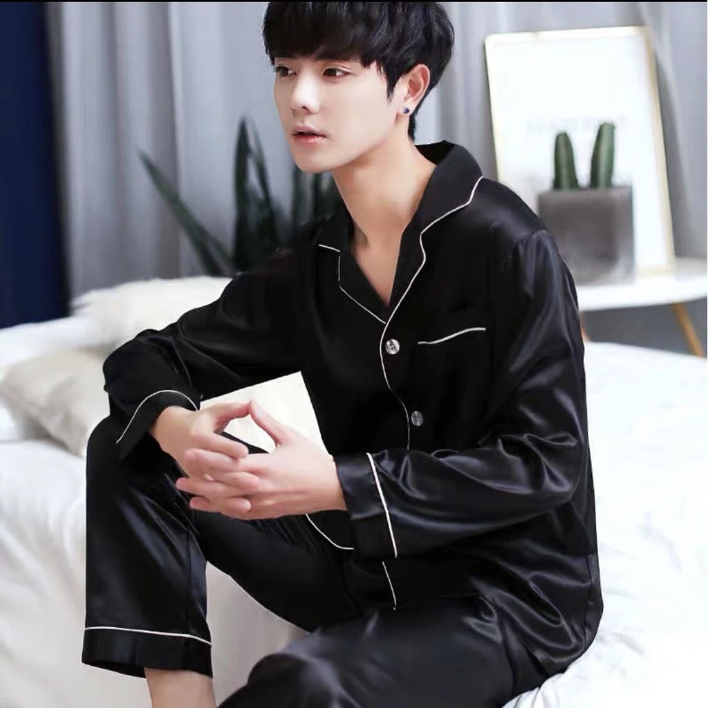 Bộ Đồ Ngủ Tay Dài Kẻ Lụa Trơn Phù Hợp Được Cả Nam Và Nữ Mặc Nhà Hay Đi Dạo Đều Đẹp #XuongMayPhươngTrần73333