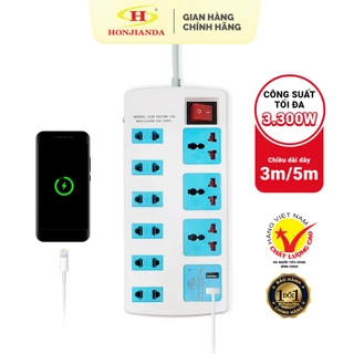 Ổ cắm điện Honjianda Mã 10/11 3300W dây dài 3 mét - cầu chì chống quá tải chịu nhiệt tốt