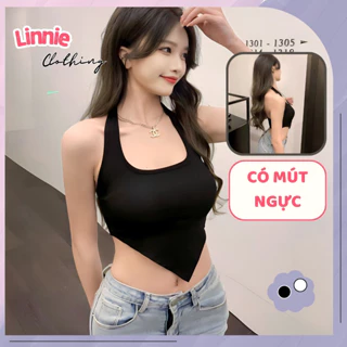 Áo cổ yếm nữ Linnie hở lưng có mút ngực vạt nhọn kiểu áo croptop ba lỗ ôm body tôn dáng chất vải mềm C20