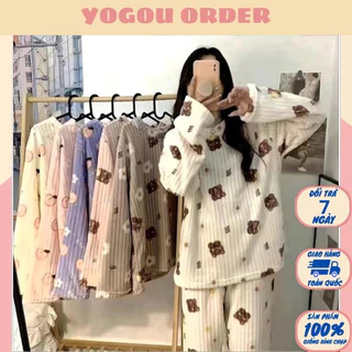 Bộ đồ lông Quảng Châu, đồ ngủ lông mềm mịn, nhẹ hoạ tiết đáng yêu cho nữ- Yogou Order