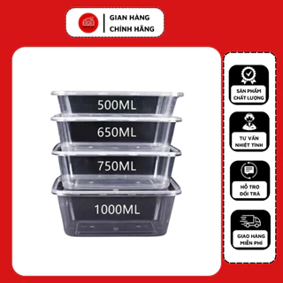 Combo 10 hộp nhựa hình chữ nhật 550 - 1000 ml, hộp nhựa dùng 1 lần kèm nắp dùng được trong lò vi sóng