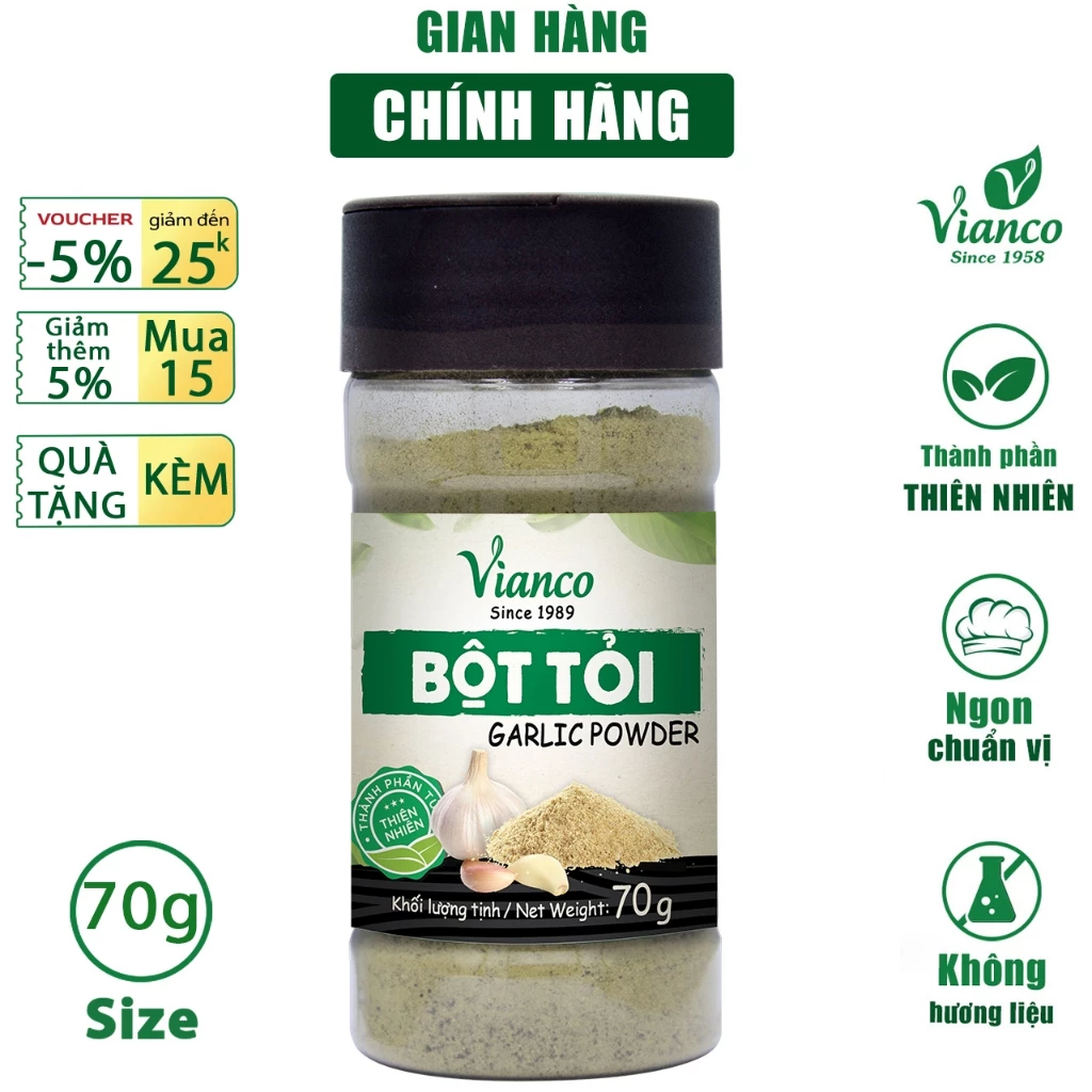Bột Tỏi Vianco hủ 70g gia vị tự nhiên nguyên chất 100% Gia vị Việt Ấn