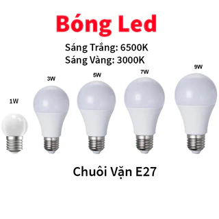 [220V] Bóng đèn Led Bulb tròn 1W, 3W, 5W, 7W, 9W Sáng Trắng/Vàng Ấm chống nước, tiết kiệm điện, đui vặn E27