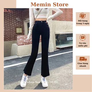 quần bò loe nữ cạp cao chất bò giấy skinny co giãn, quần jean nữ ống loe đen trơn lưng cao basic Memin Store