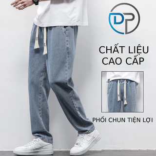 Quần jean nam baggy CẠP CHUN BẢN TO ống rộng ,Quần Bò Nam chun CẠP CAO phom Suông Chỉnh Eo Chấ