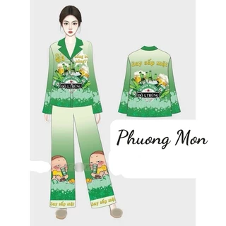 Bộ pyjama bia xanh tay dài quần dài Phuong Mon