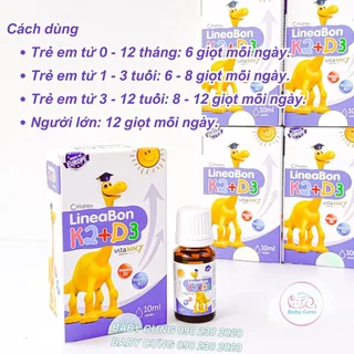 Vitamin LineaBon K2 + D3 10ml dành cho trẻ sơ sinh - Tặng kèm thìa nhỏ