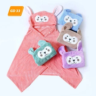 Khăn choàng tắm có mũ chùm đầu chất cotton dành bé,  áo choang tam đi biển Ngộ Nghĩnh GD33- Gia Dụng Bốn Mùa