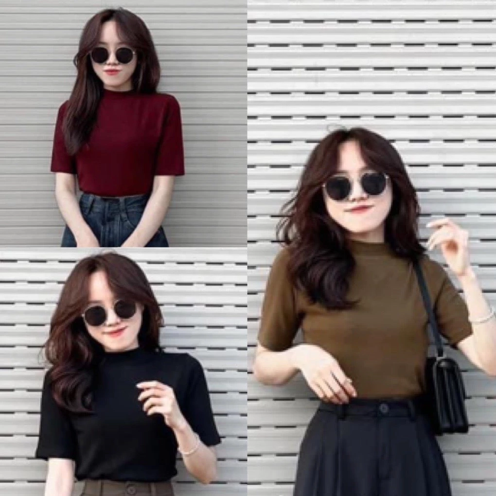 Áo Croptop Ngắn Tay Kiểu Dáng Basic Chất Thun cotton Co Giãn, Áo thun ôm body bassic tôn dáng sexy màu đỏ đen nâu