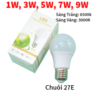 Bóng đèn Led Bulb tròn 1W, 3W, 5W, 7W, 9W Sáng Trắng/Vàng Ấm chống nước, tiết kiệm điện, đui vặn E27