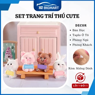 Set 4 mô hình đồ chơi tượng thú decor trang trí mini cute dễ thương đáng yêu taplo ô tô bàn học bàn làm việc văn phòng