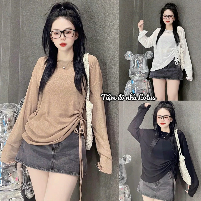 Áo thun giấy (Không kèm áo quây) chất mỏng thoáng rút dây hông (Tiệm đồ nhà Lotus) Cotton xinh