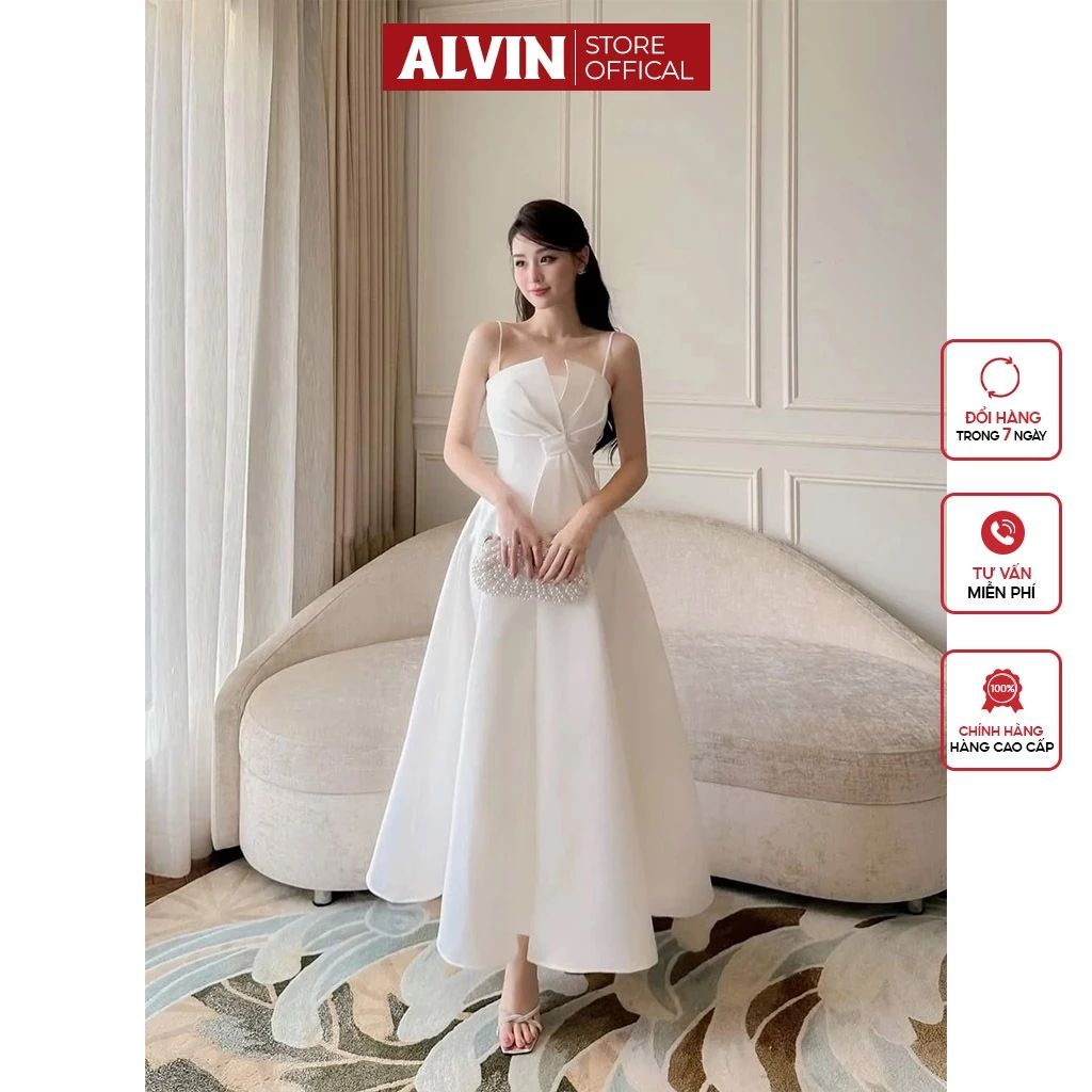 Đầm Xòe Dài Hai Dây Cúp Ngực Phối Nơ Alvin Store 2935