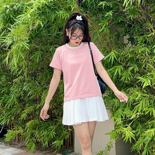 Áo thun KIMII babytee cổ tròn chạy sọc phối màu in chữ WEATHER nổi sịn sò cá tính 9051 P3K7