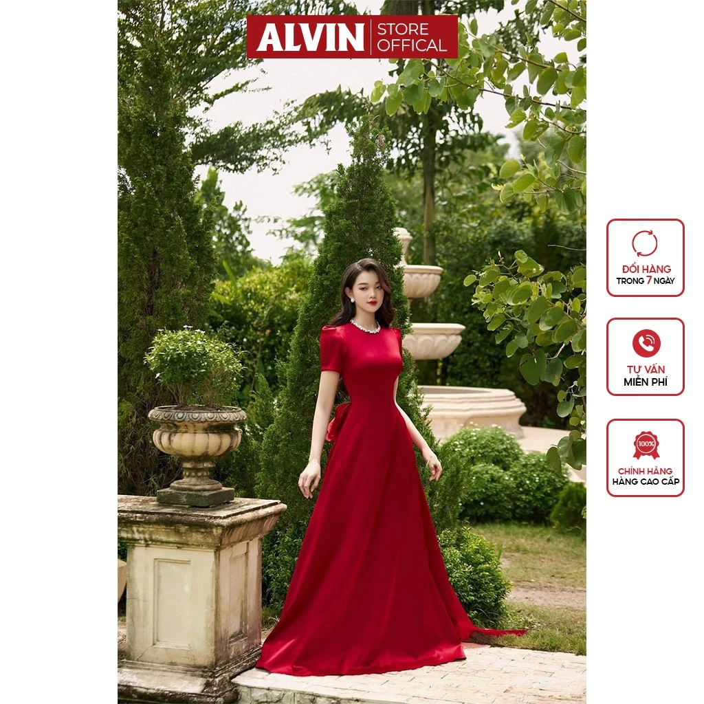Đầm Dự Tiệc Dáng Xòe Dài Đính Đá Có Tặng Kèm Nơ Rời Alvin Store 2941