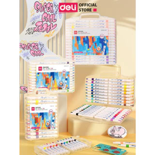 Bút màu Acrylic Marker Deli - Màu vẽ trên nhiều Chất liệu Cho Bé Sáng tạo - Hộp nhựa có quai xách An toàn cho trẻ